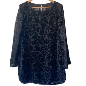 Vintage Velvet Burnout Floral Mini Dress 10 Black Whimsigoth Silk Blend Witchy